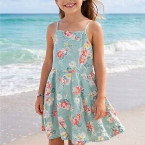 Polo Ralph Lauren Girls Seafoam Green Floral Tropical Sundress Summer Vacation